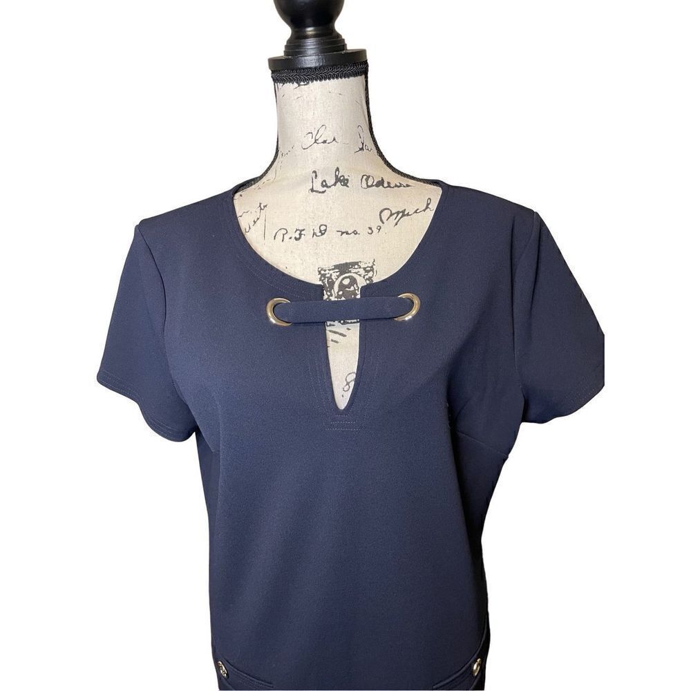 Tommy Hilfiger Scuba Crepe Pocket Shift Dress in Navy Size 16 - Picture 4 of 5